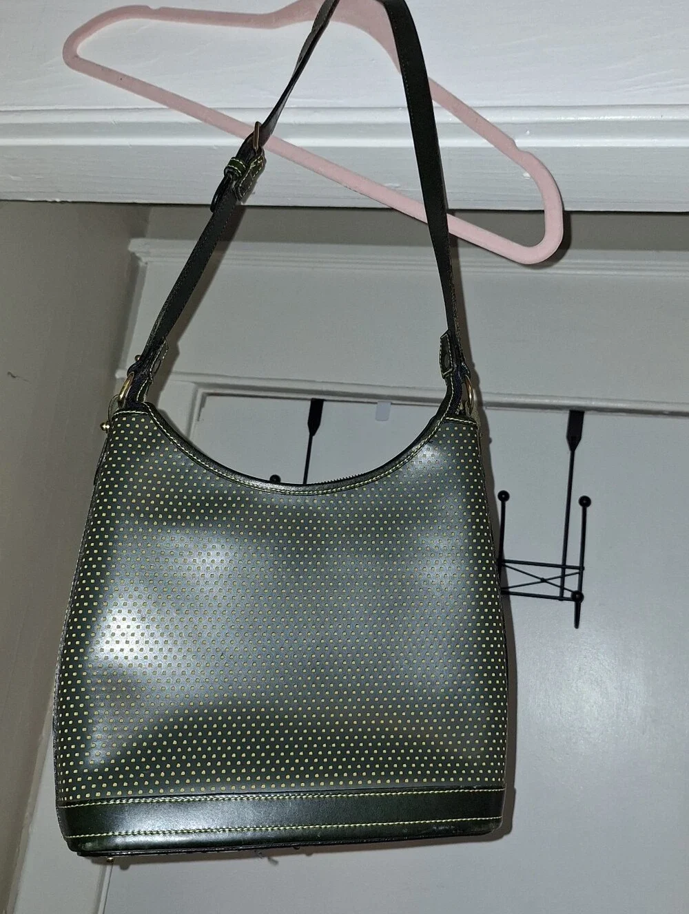 Dooney & Bourke Olive Green Polka Dot Shoulder Bag with Gold Charm